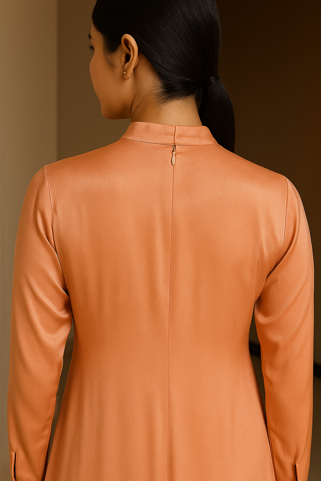 Orange Shamos Silk Frock with Cuffed Sleeves