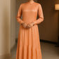 Orange Shamos Silk Frock with Cuffed Sleeves
