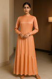 Orange Shamos Silk Frock with Cuffed Sleeves