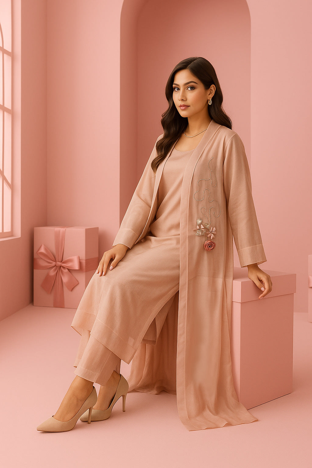 Nude Pink Pure Silk Suit