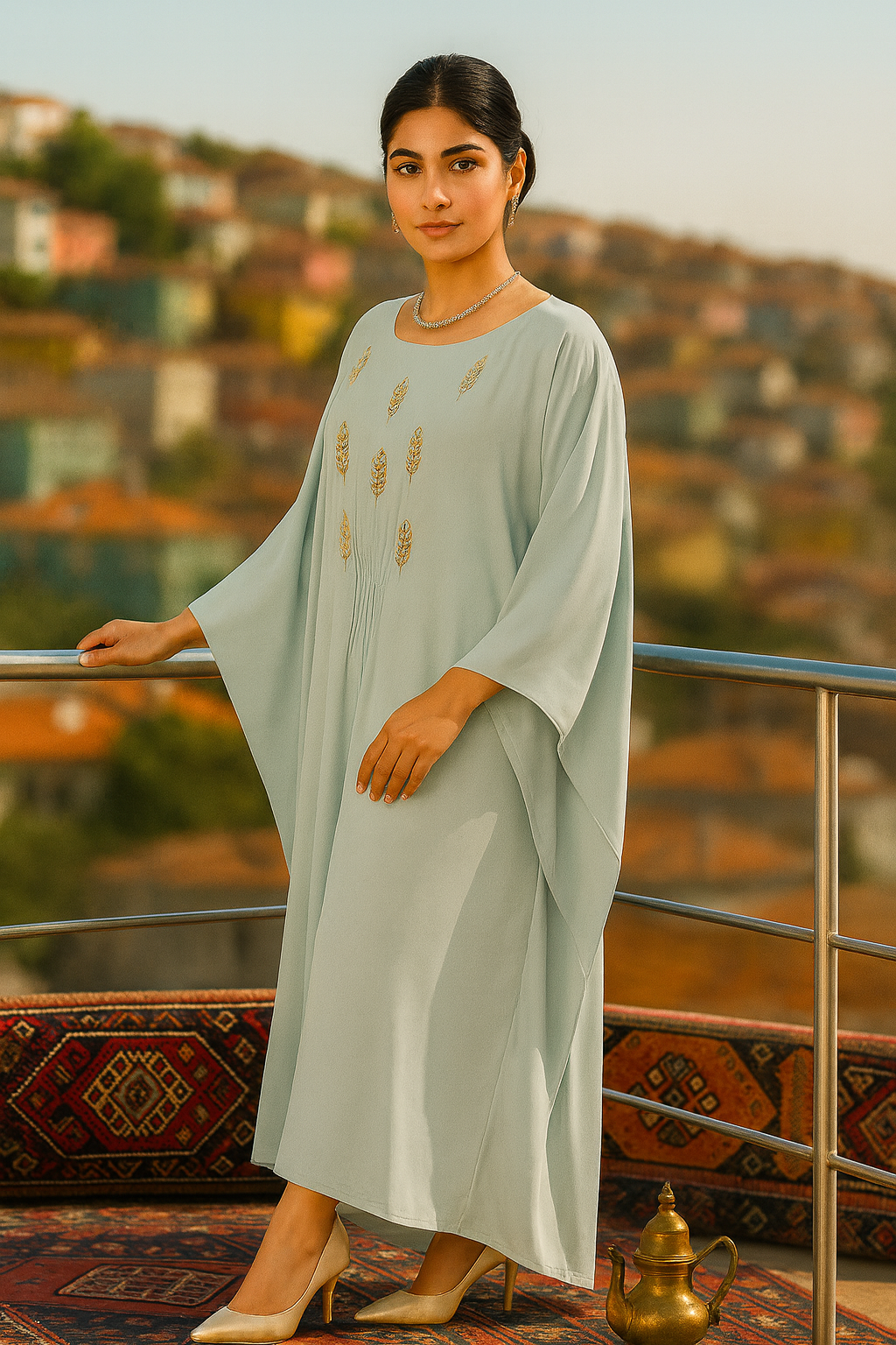 Ice Blue Silk Kaftan