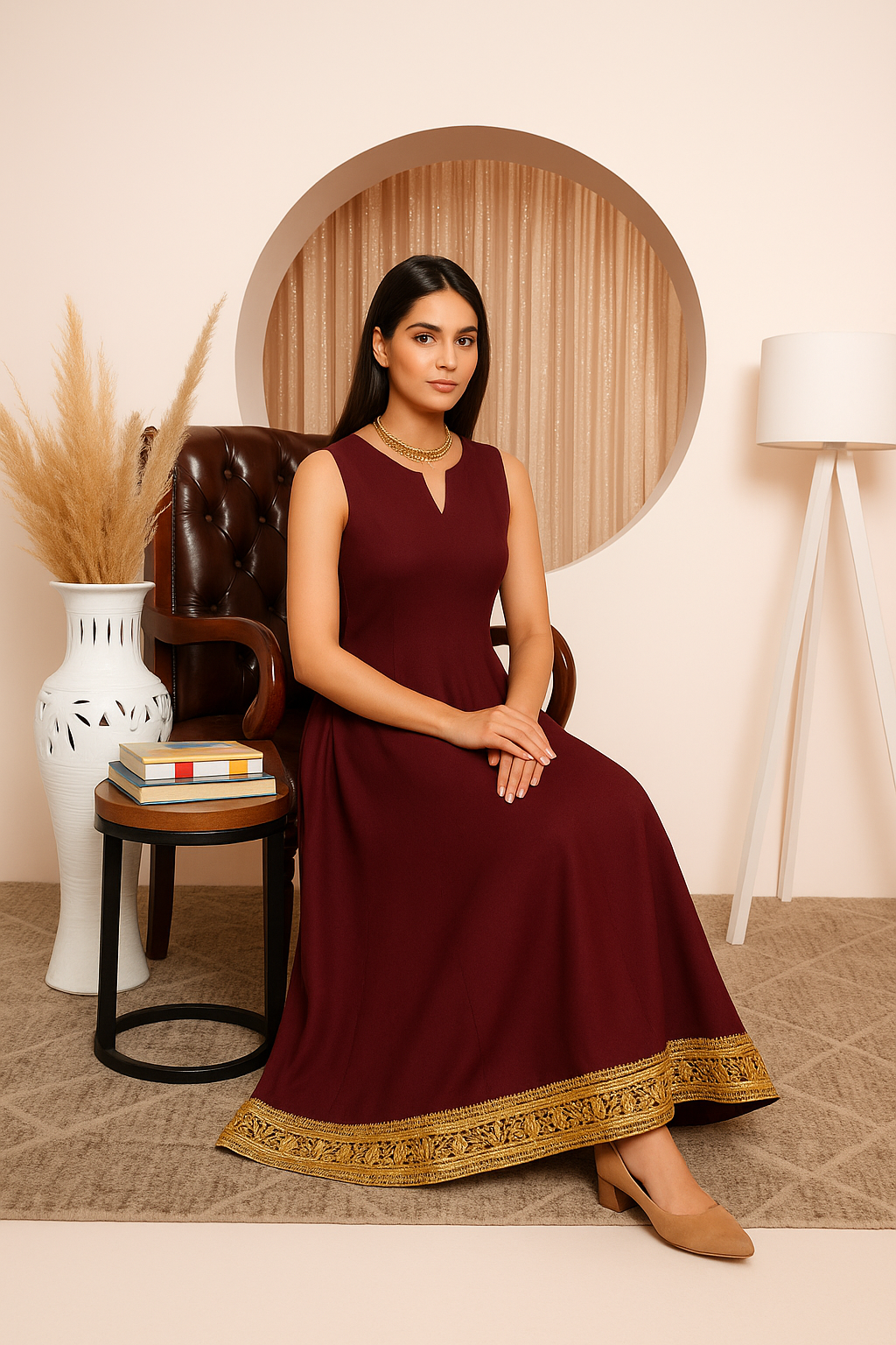 Purple Crepe Long Frock with Gota Kinari