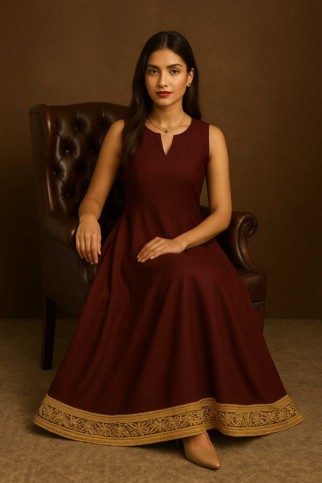 Purple Crepe Long Frock with Gota Kinari