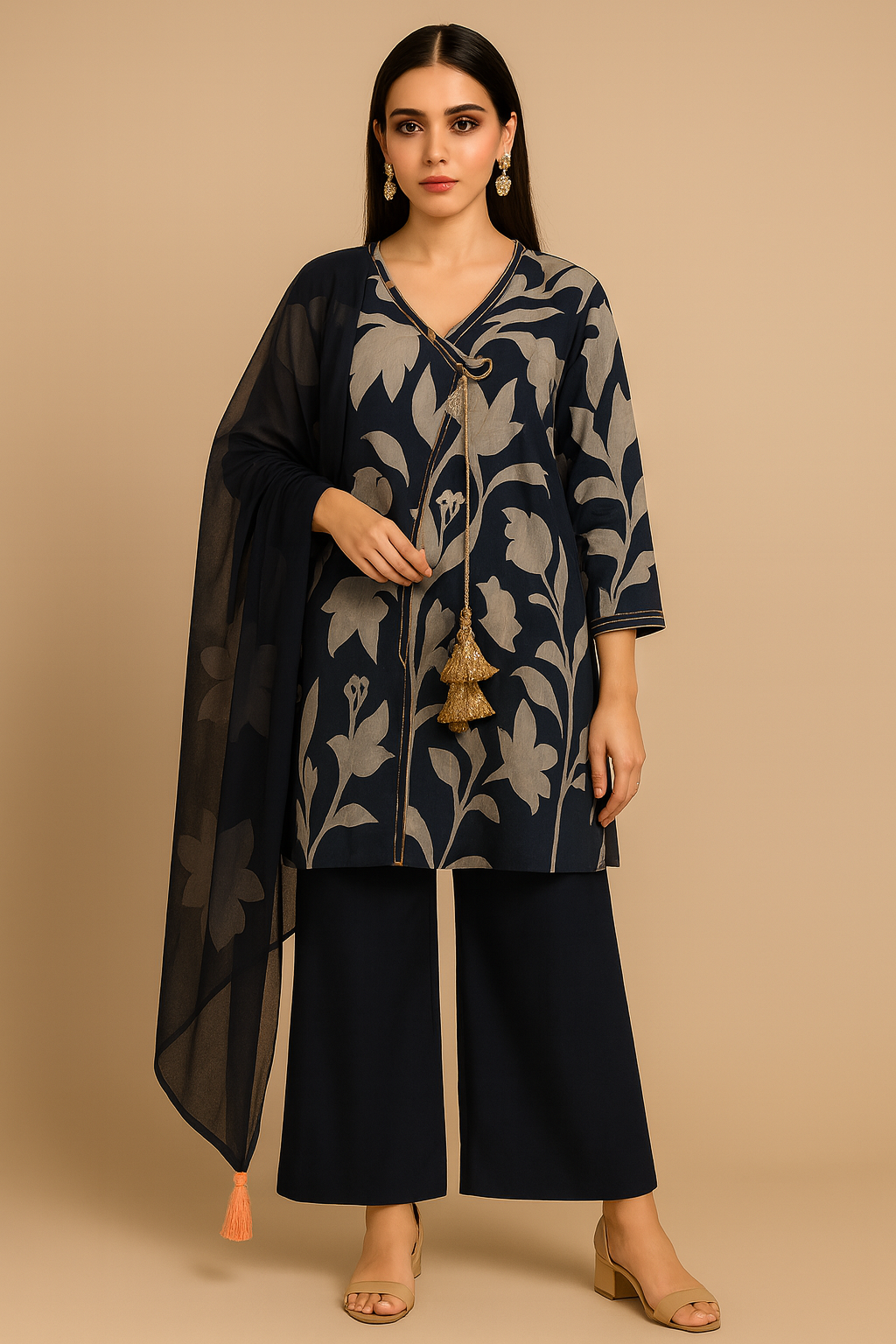 Angrakha-Style Blue Lawn Suit