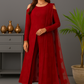 Deep Red Self-Embroidered Chiffon