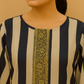 Ivory & Navy Blue Cotton Silk Striped