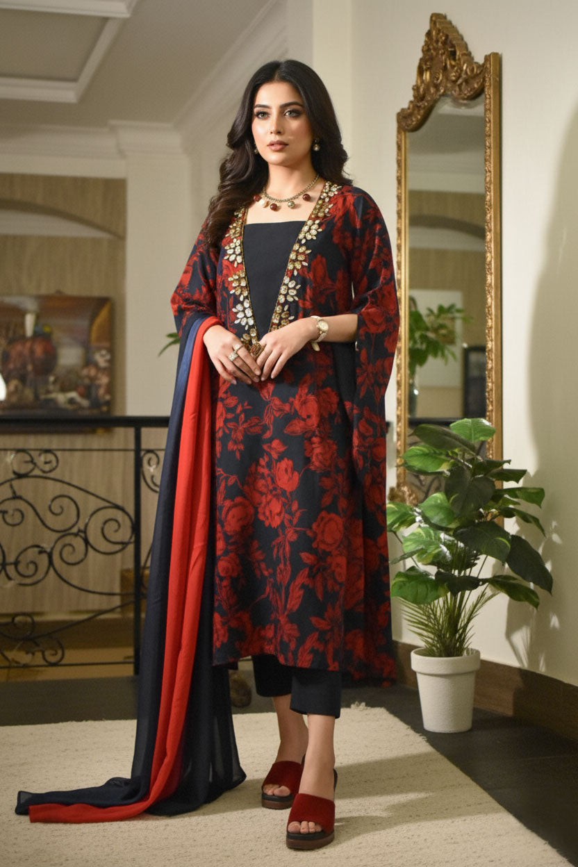 𝗙𝗼𝗿𝗺𝗲́ – 𝗕𝗹𝘂𝗲 & 𝗥𝗲𝗱 𝗙𝗹𝗼𝗿𝗮𝗹 𝗖𝗿𝘆𝘀𝘁𝗮𝗹 𝗖𝗿𝗲𝗽𝗲 𝗦𝗲𝘁