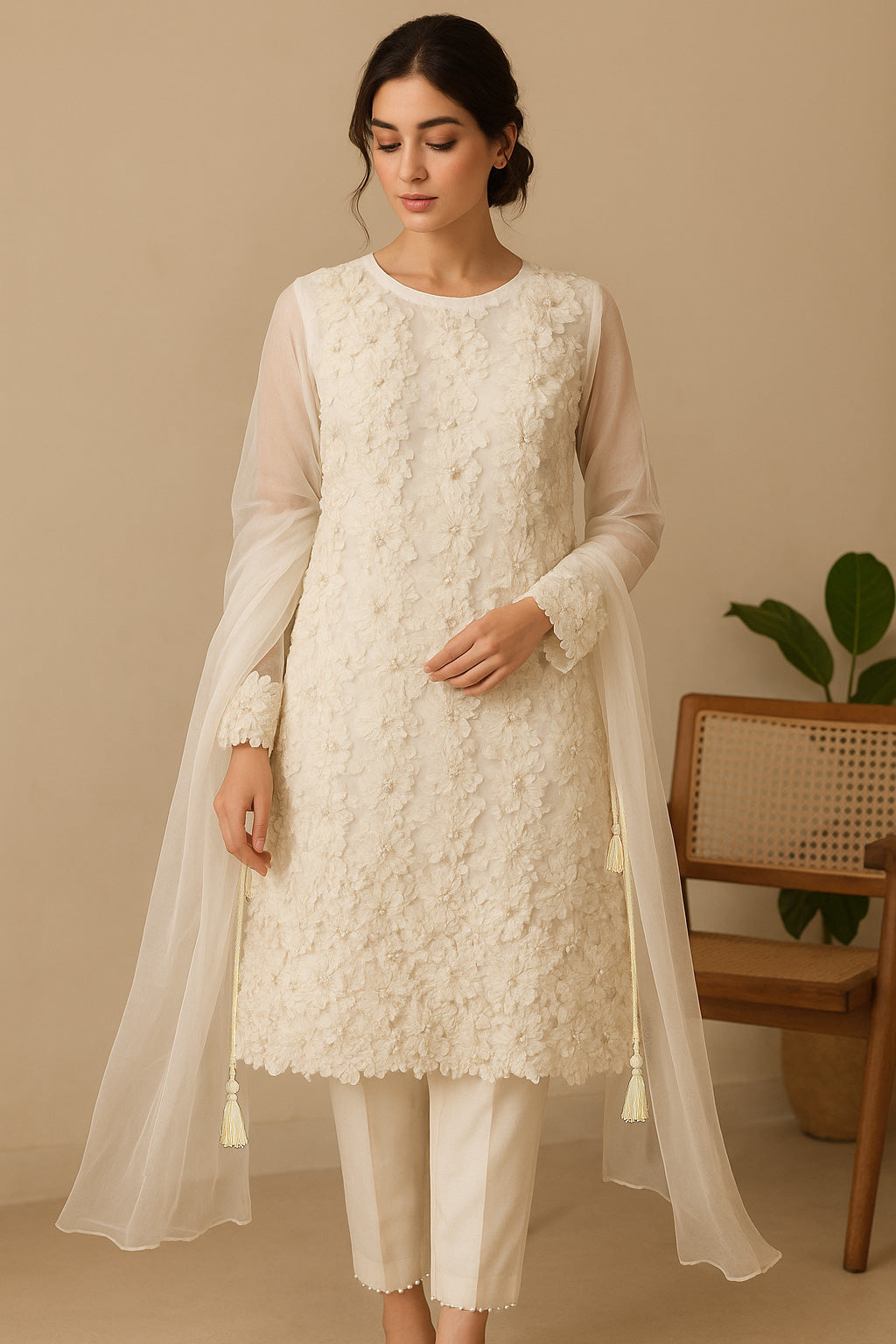 Off‑White Floral Net