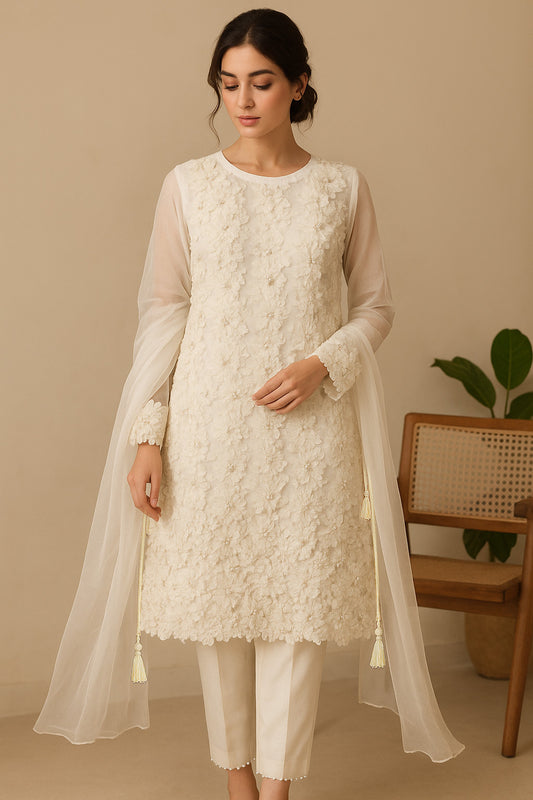 Off‑White Floral Net